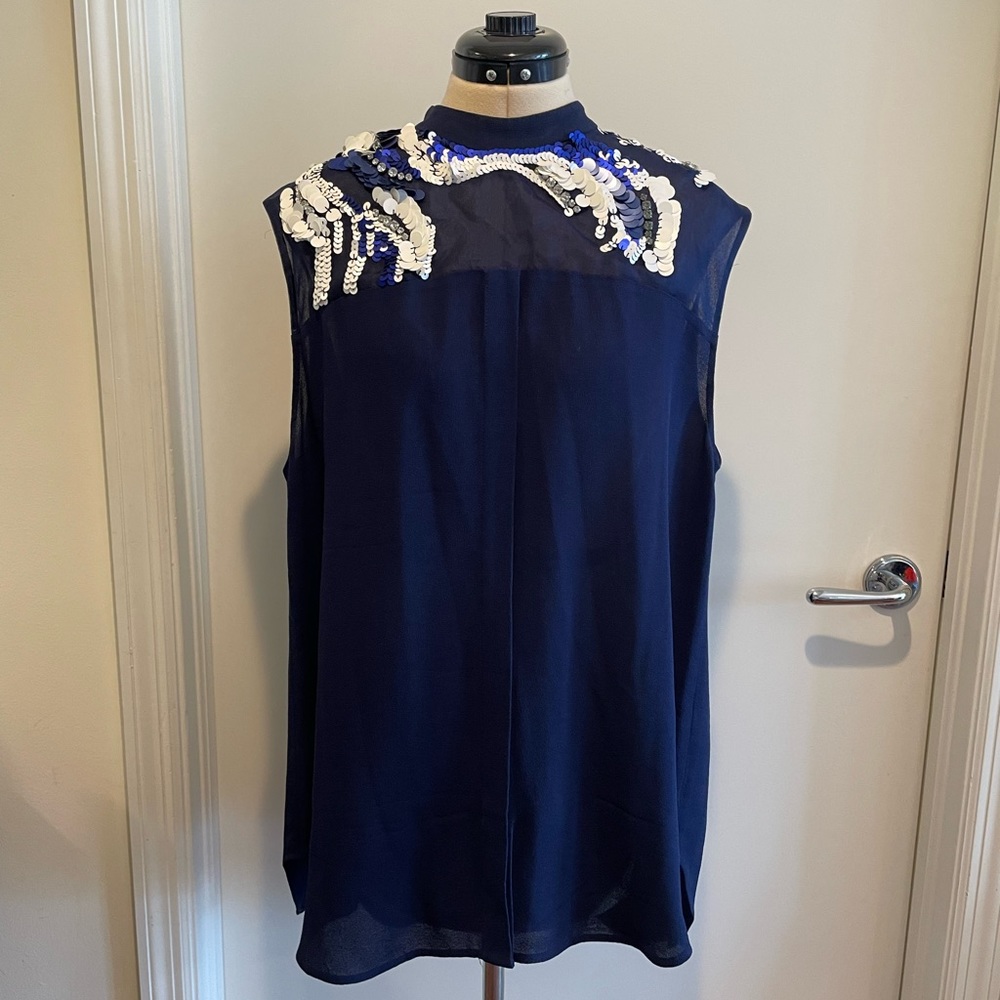 3.1 by Phillip Lim Embellished Blue Sequin Silk Top Size 10.